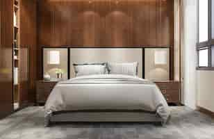 Free photo 3d rendering luxury bedroom suite in hotel with tv and cabinet and wardrobe