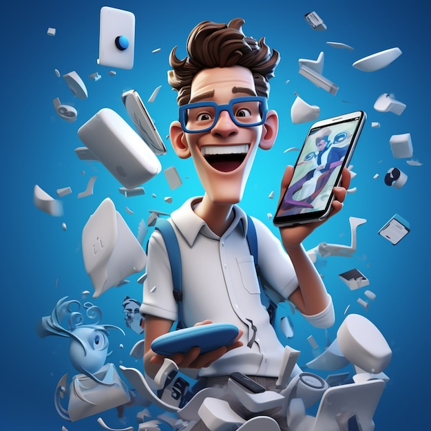 Free Photo 3d rendering of man with phone