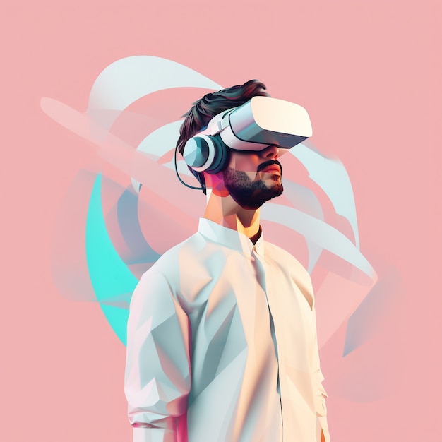 Free photo 3d rendering of man with vr glasses