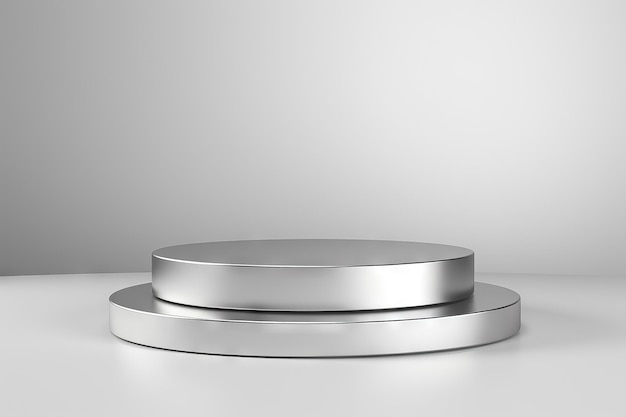 3D Rendering of a metallic round podium for product presentation