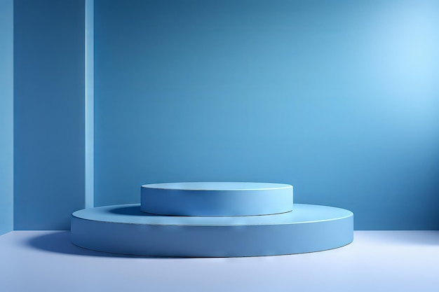 Free Photo 3d rendering of a minimalist light blue round podium for product presentation