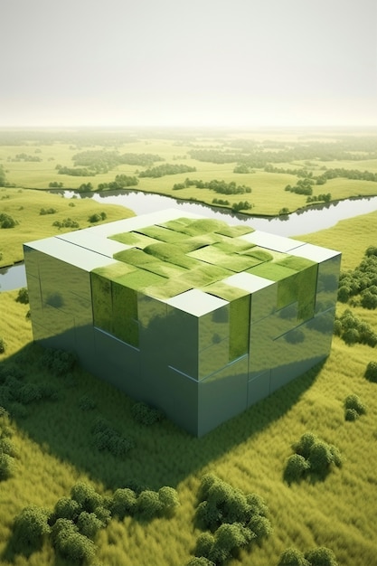 3d rendering of mirrors rectangle in nature