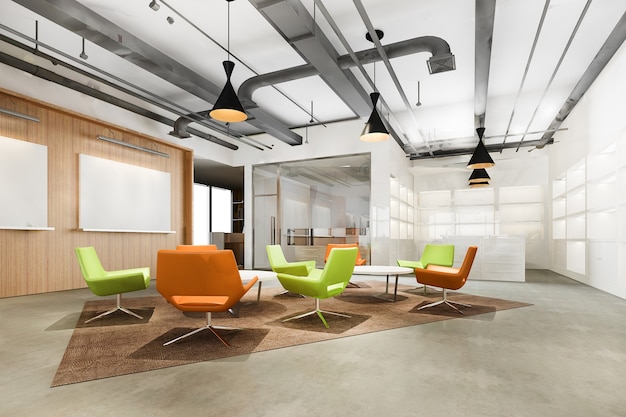 Free Photo 3d rendering modern loft office  lounge in co working space