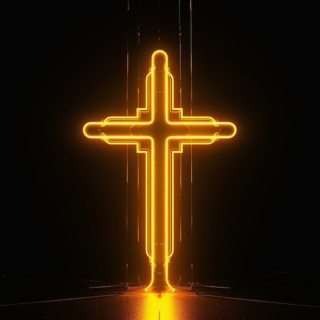 3d  rendering of neon cross symbol