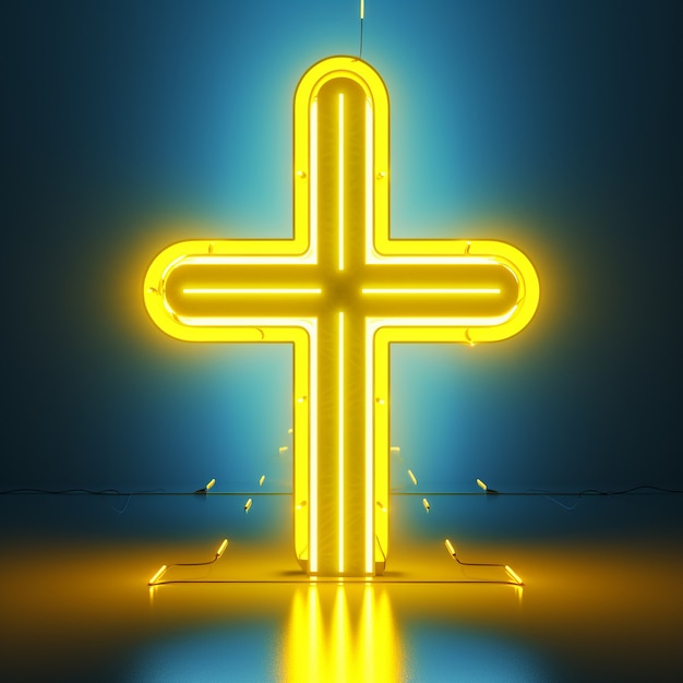 3d  rendering of neon cross symbol