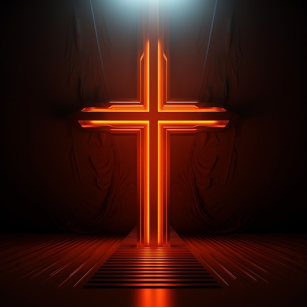 3d  rendering of neon cross symbol