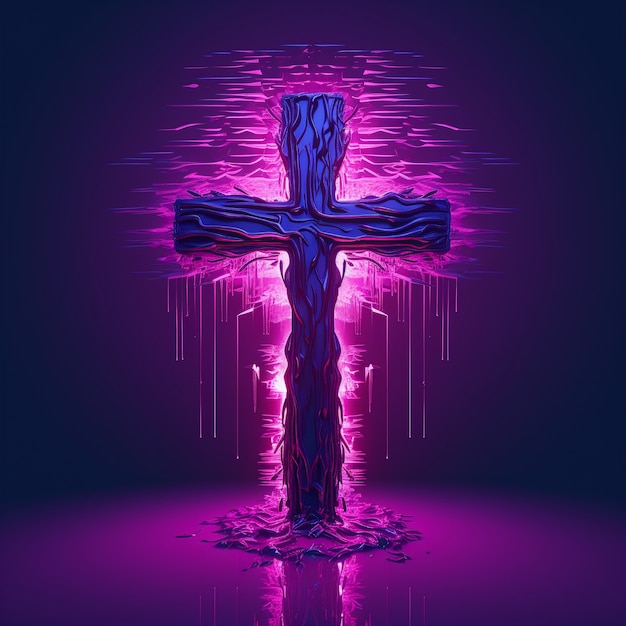 3d  rendering of neon cross symbol