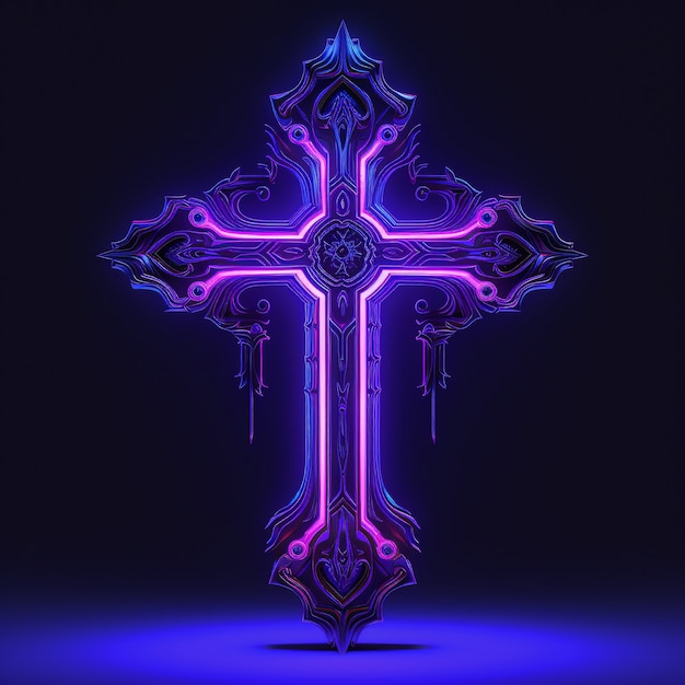 3d  rendering of neon cross symbol