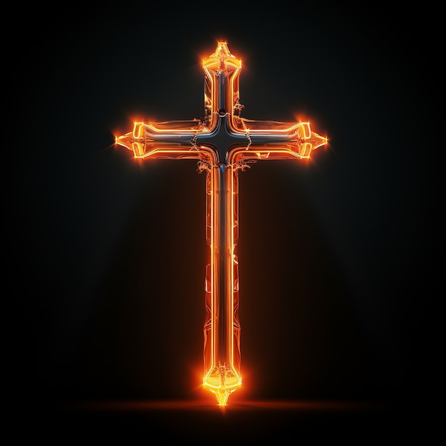 3d  rendering of neon cross symbol