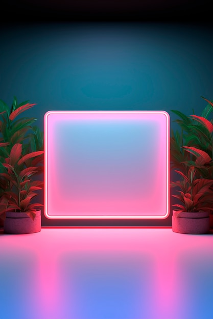 Free photo 3d rendering of neon square shape