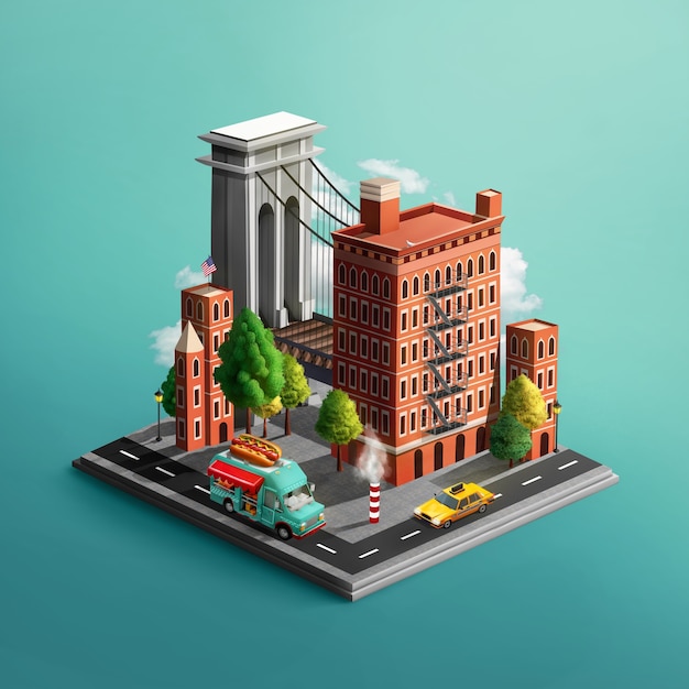 Free Photo 3d rendering of new york city isometric miniature