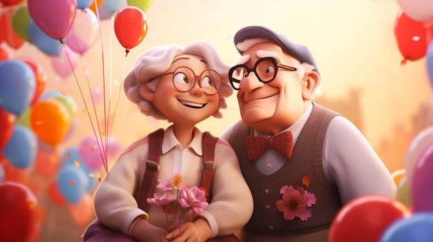 Free Photo 3d rendering of old couple on valentine day