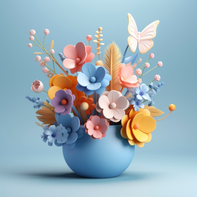 Free photo 3d rendering of paper like floral arrangement