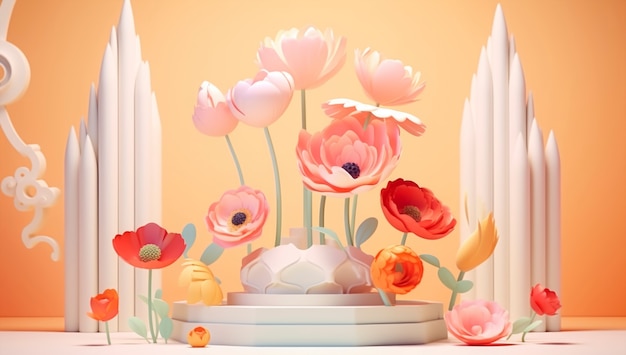 Free photo 3d rendering of paper like flower decoration