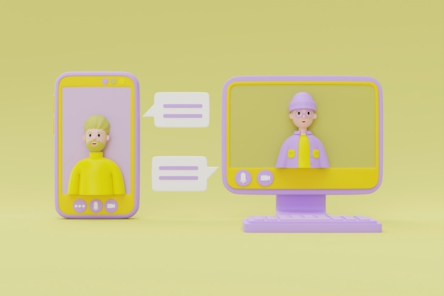 3d rendering of people avatars in a zoom call