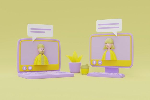 3d rendering of people avatars in a zoom call