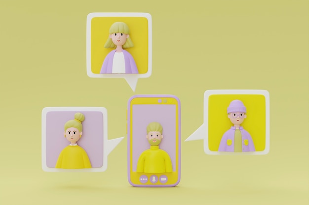 3d rendering of people avatars in a zoom call