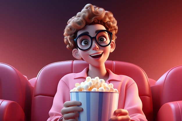 Free photo 3d rendering of people watching movie with popcorn