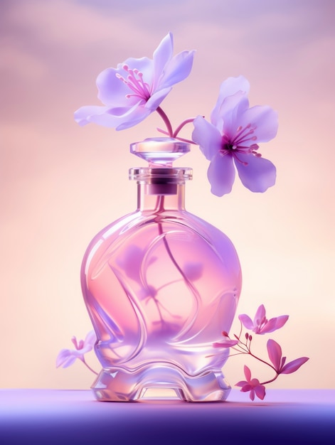 Free Photo 3d rendering of perfume with  flowers