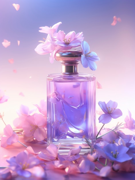 Free Photo 3d rendering of perfume with  flowers