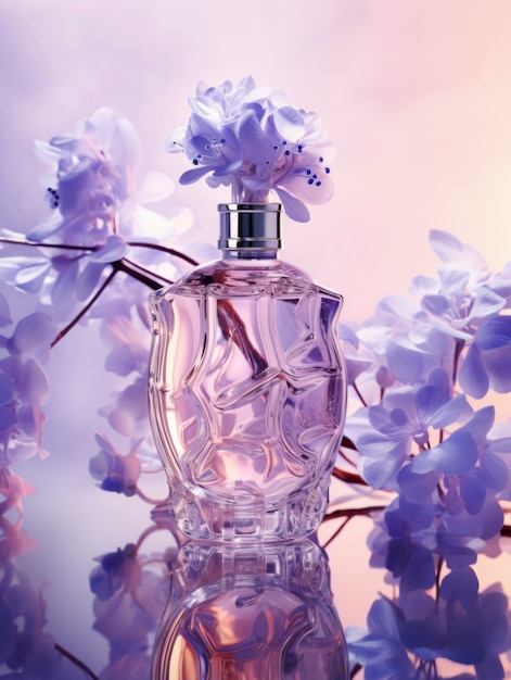 3d rendering of perfume  with flowers