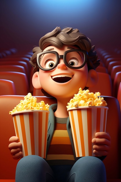 Free Photo 3d rendering of person watching movie with popcorn