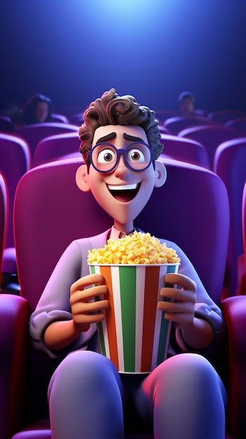 3d rendering of person watching movie with popcorn