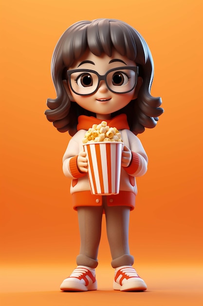 3d rendering of person watching movie with popcorn