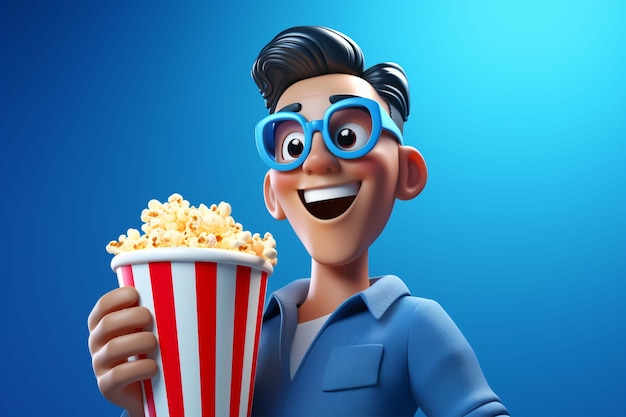 Free Photo 3d rendering of person watching movie with popcorn