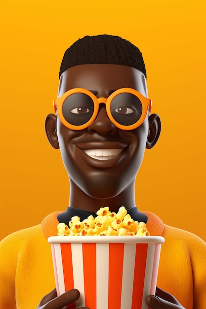 3d rendering of person watching movie with popcorn