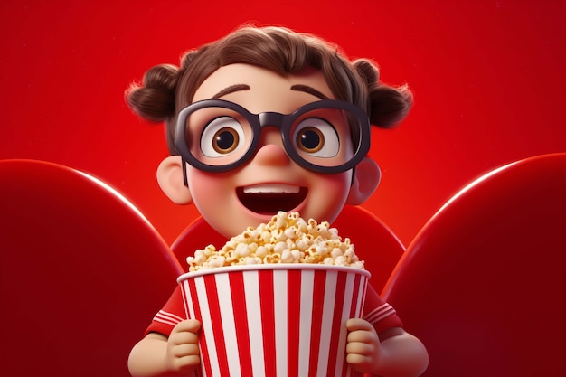 3d rendering of person watching movie with popcorn