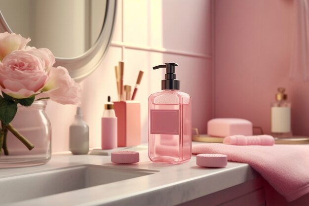 3d rendering of personal care products in fondant pink