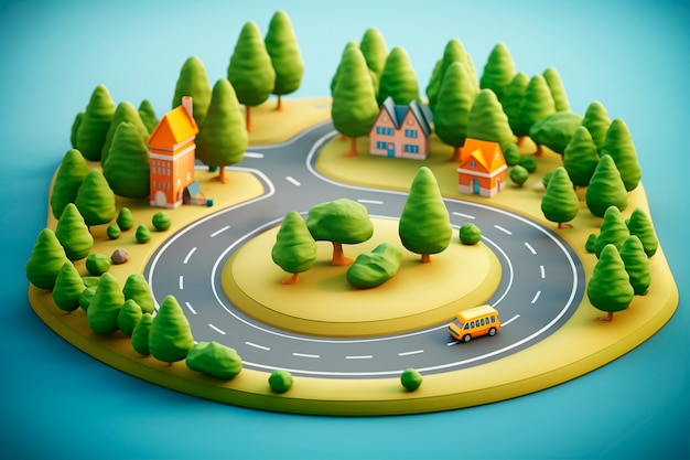 3d rendering of road scenario