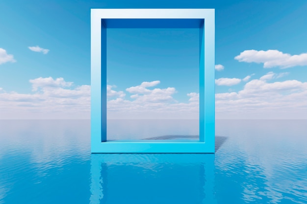 Free Photo 3d rendering of square shape floating above water