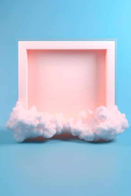 3d rendering of square shape with clouds