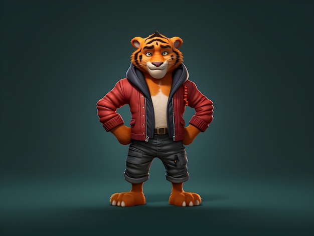 Free photo 3d rendering of tiger character