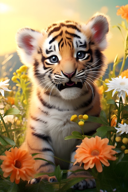 3d rendering of tiger cub