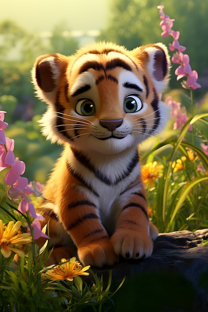 Free photo 3d rendering of tiger cub