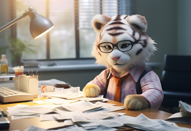 Free photo 3d rendering of tiger working in office