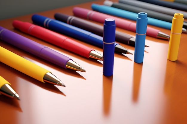 Free photo 3d rendering of various pens