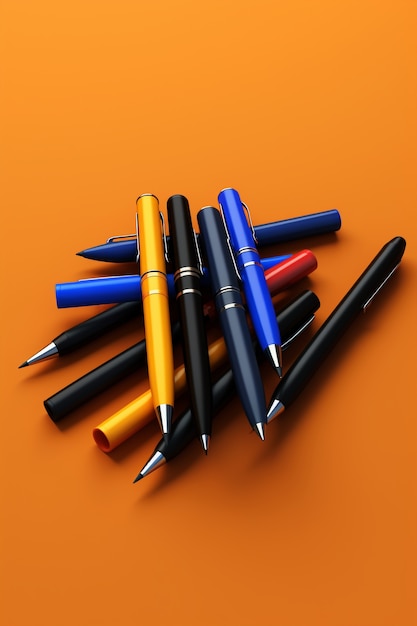 Free photo 3d rendering of various pens