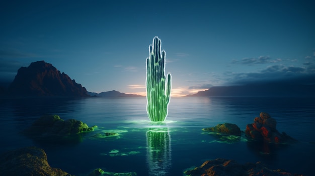 Free Photo 3d rendering of vibrant neon cactus in desert