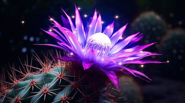 Free photo 3d rendering of vibrant neon cactus in desert