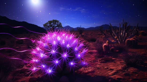 Free photo 3d rendering of vibrant neon cactus in desert