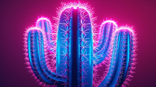 3d rendering of vibrant neon cactus in desert