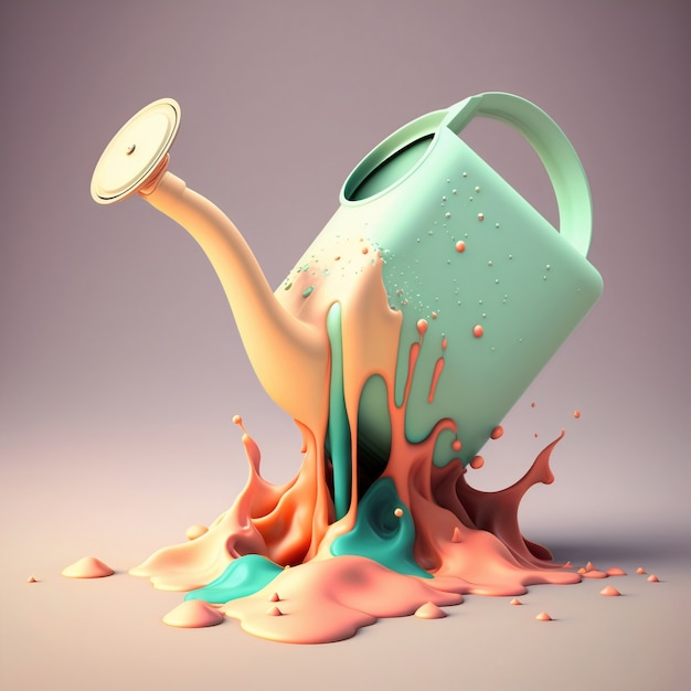 Free photo 3d rendering of  watering can melting