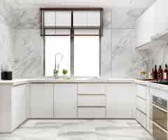 Free photo 3d rendering white minimal kitchen with wood decoration