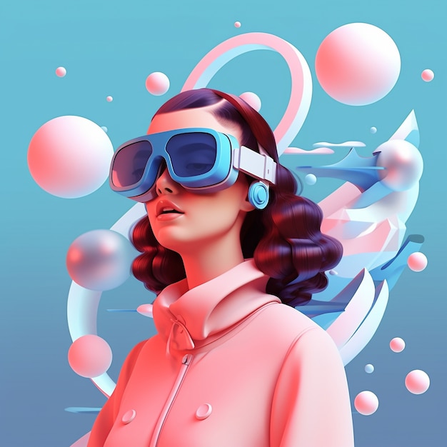 3d rendering of woman with vr glasses