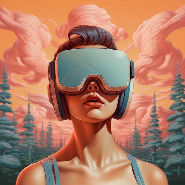 Free photo 3d rendering of woman with vr glasses