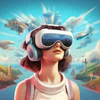 Free photo 3d rendering of woman with vr glasses